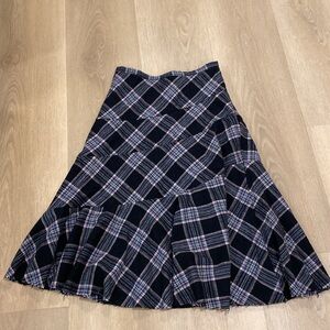 Gadzooks 90s Vintage Black and Pink Wool Tiered A-Line Midi Skirt Raw Hem